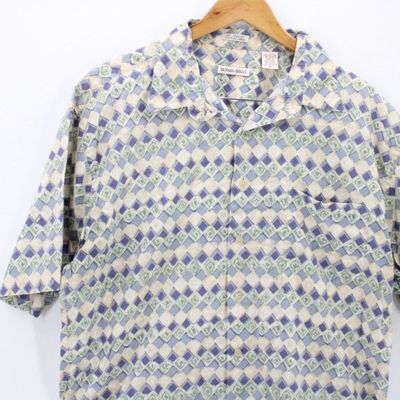 Vintage Burma Bibas Shirt Mens Geometrical Pattern Short Sleeve Button Down XL - Picture 3 of 9